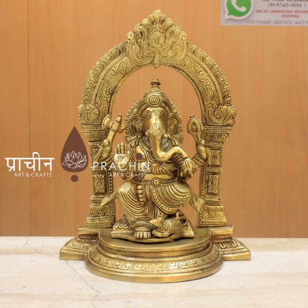 Brass Ganesha Sitting With Arch